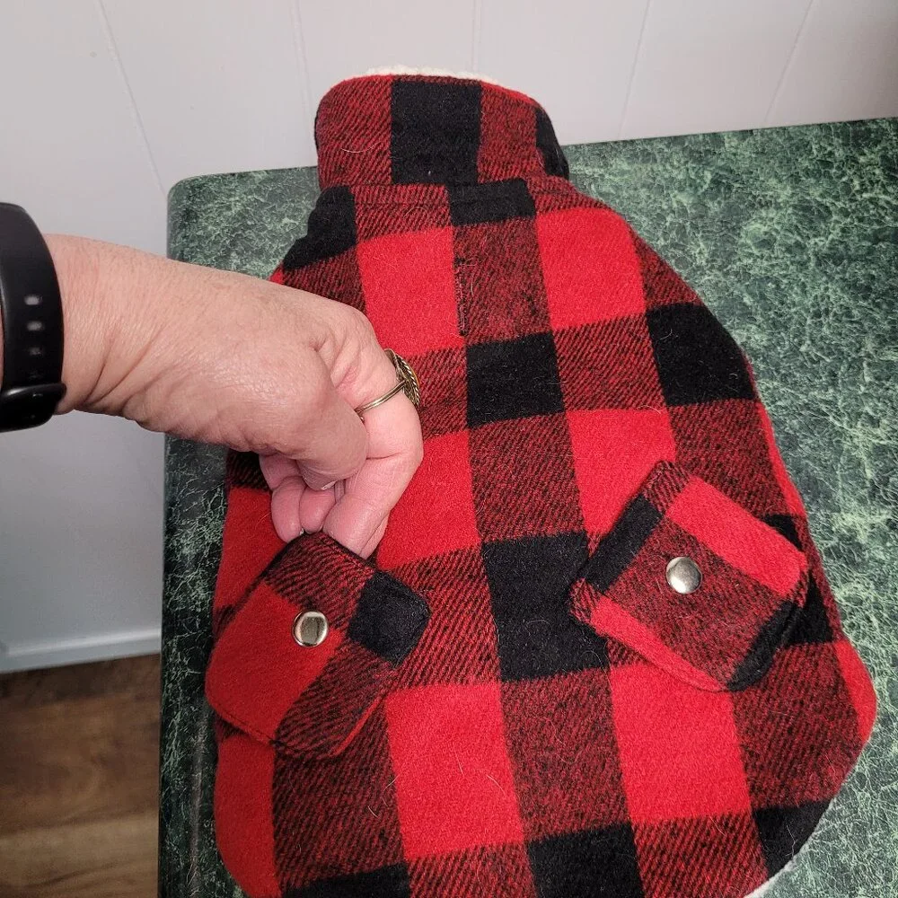 Woof Red and Black Checkered Cozy Doggie Jacket Size Small
